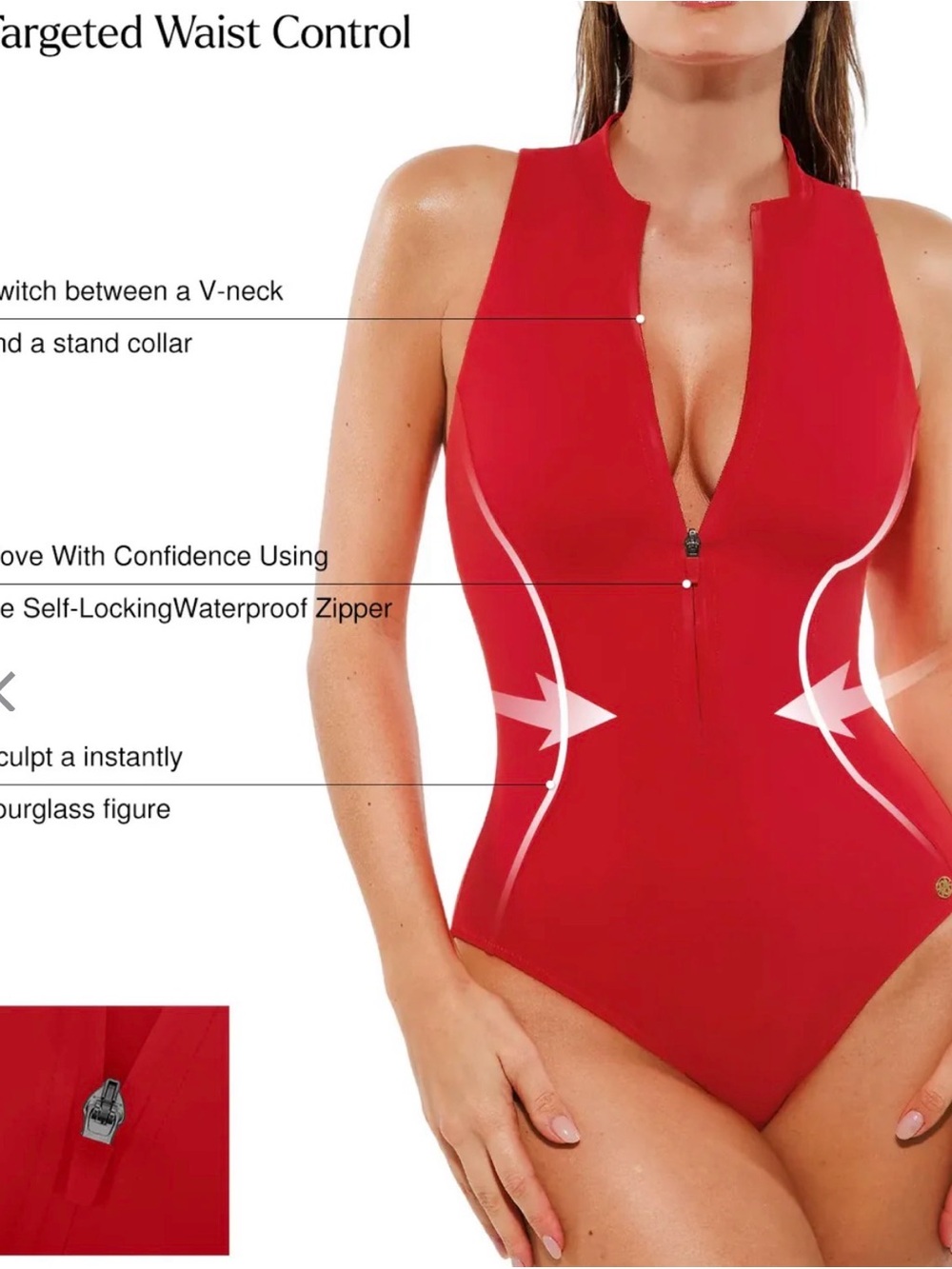 Zip-Front Red One-Piece Swimsuit shapewear Large nwt - Picture 4 of 4